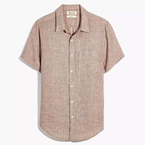 Madewell Linen Perfect Short-Sleeve Shirt in Stripe (perfect peach) NWT